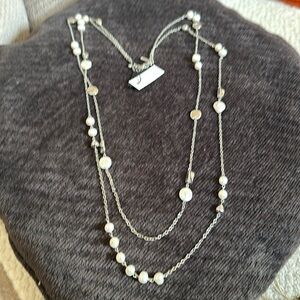 Double strand long necklace with pearl like beads